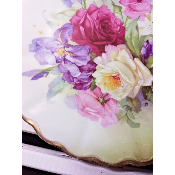 P T Tirschenreuth Bavaria Germany 9" Hand Painted Plate Rose Gold Serpentine - Picture 8 of 13